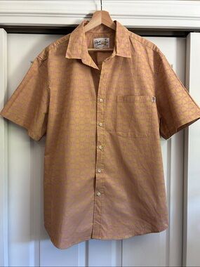 Roberta Oaks "Mod Volcano" Honey Short-Sleeve Button Down Shirt NWOT